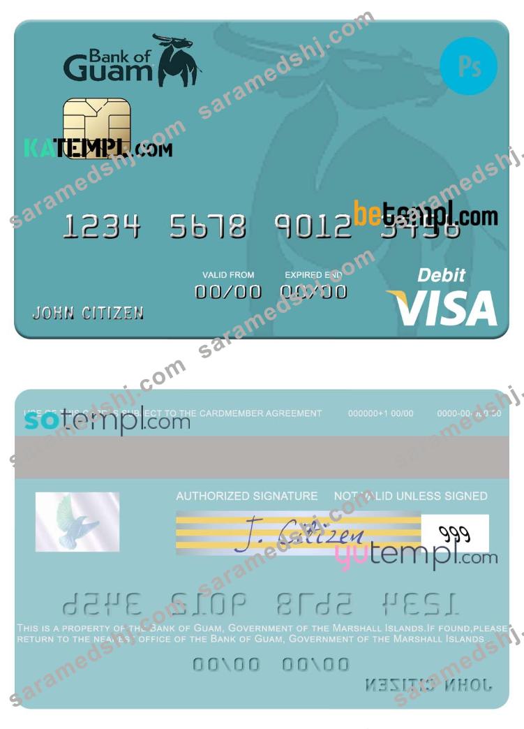 Marshall Islands Bank of Guam visa credit card fully editable template in PSD format